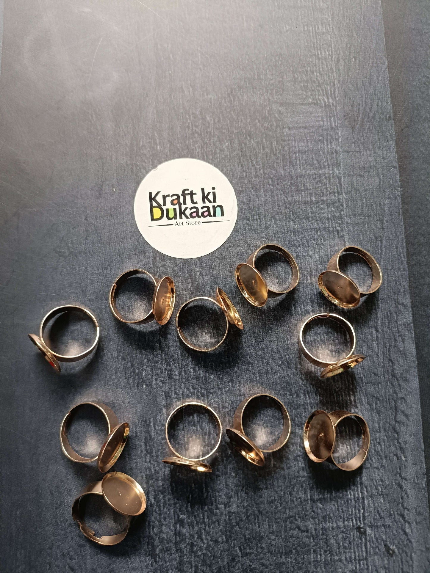 Ring bases set of 5, gold-tone round bezels with open adjustable bands