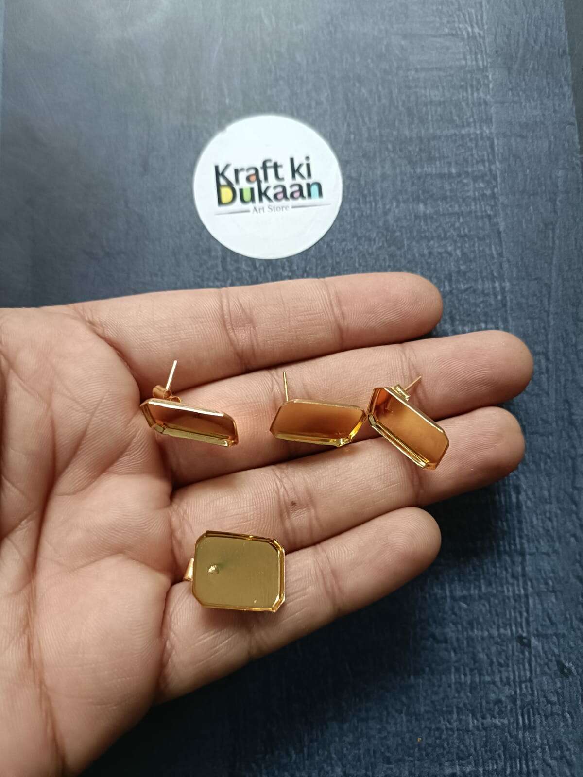 Golden square and octagon earring bases with gold-tone pin backs