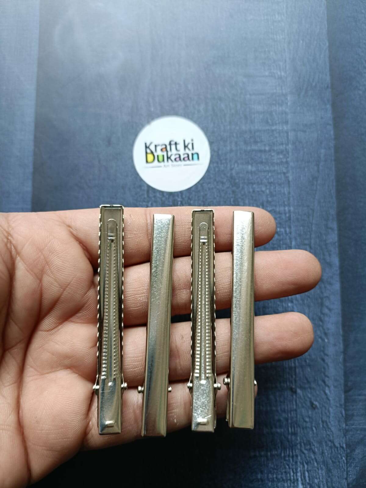 7.5 cm Metal Hair Clips set of 5—silver tone, barrette-style clips