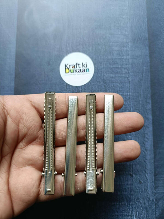 7.5 cm Metal Hair Clips set of 5—silver tone, barrette-style clips