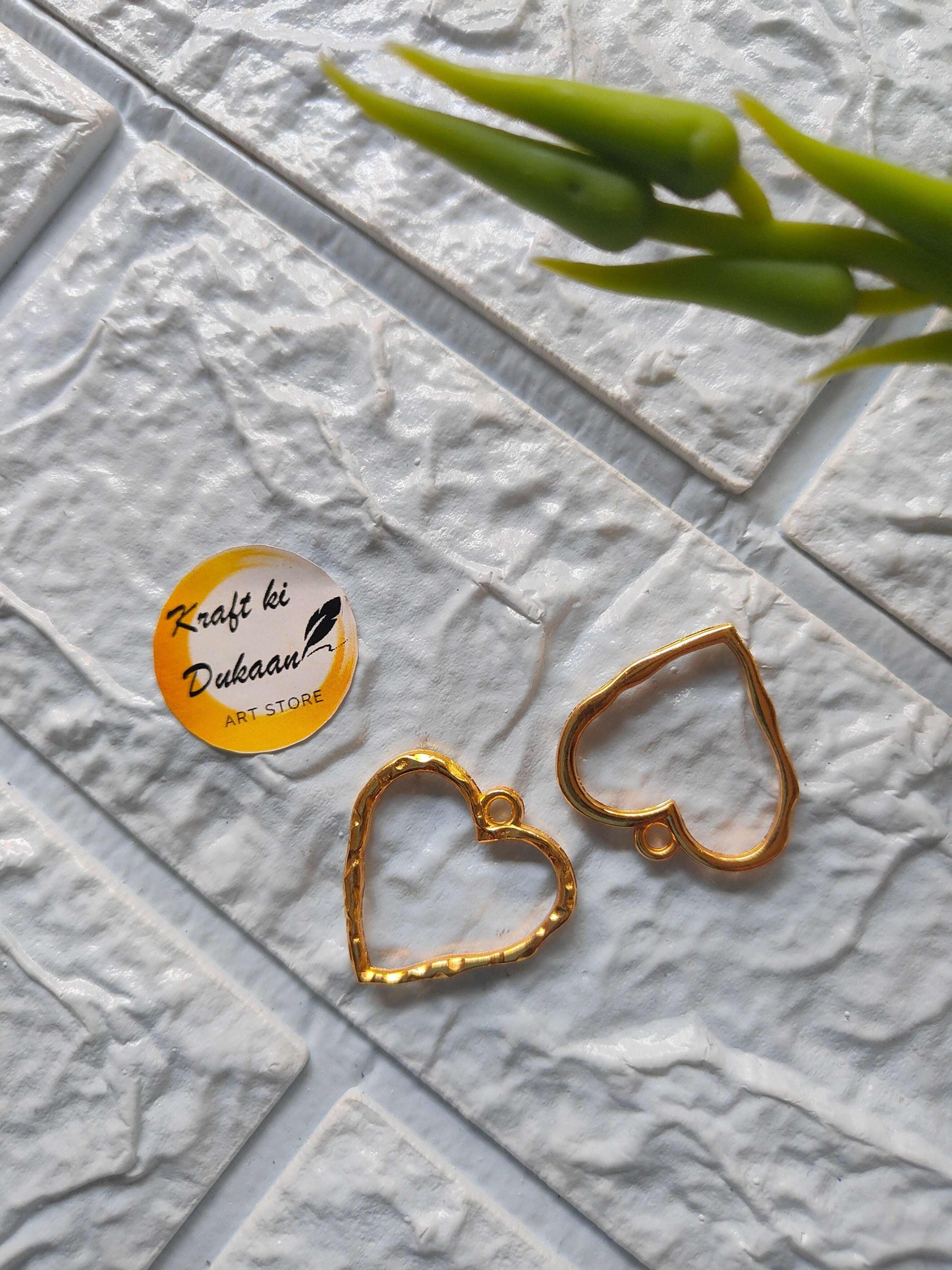 Designer heart bezel pendant, gold-tone heart with loop, 5PC set