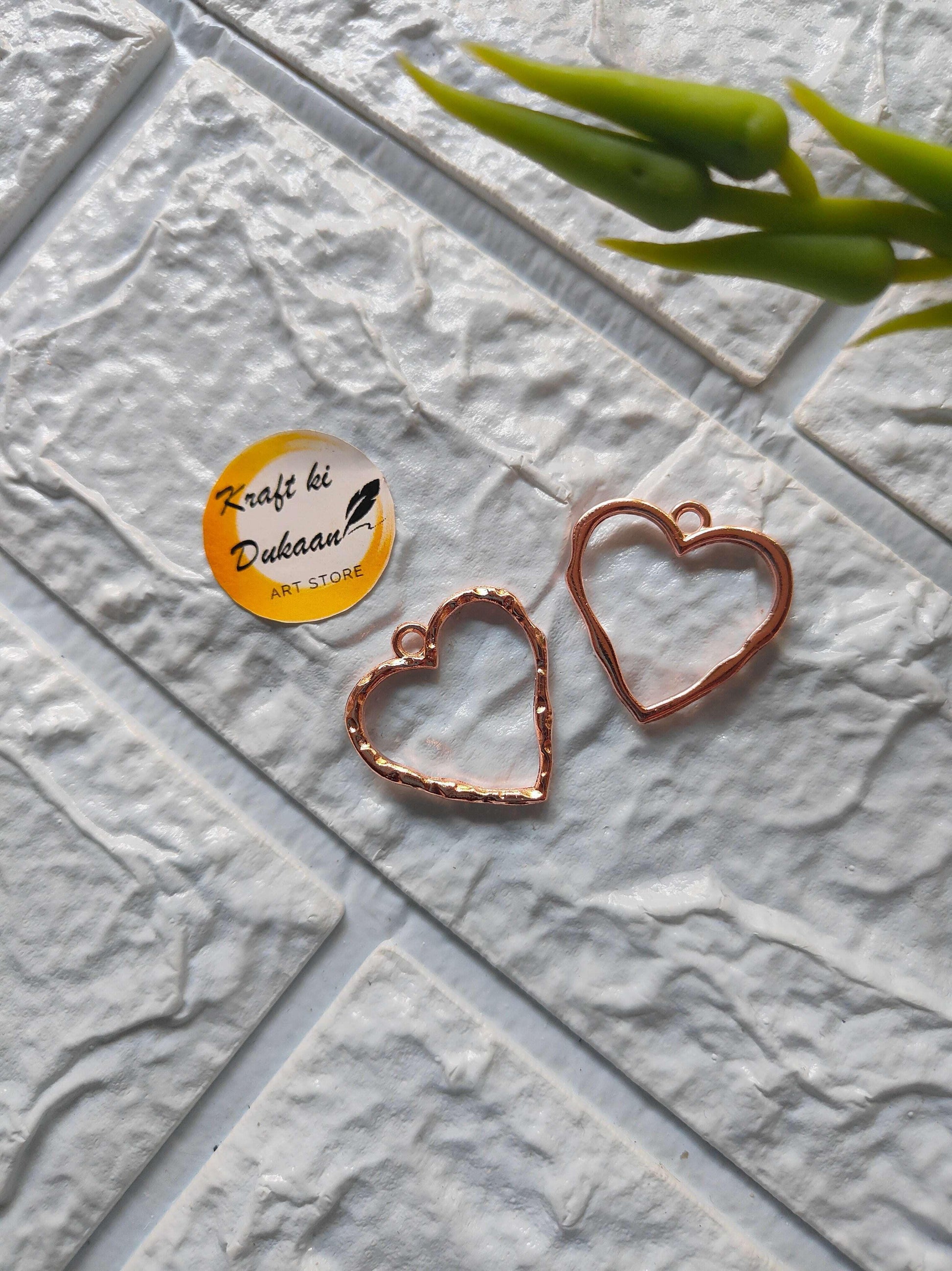 Designer heart bezel pendant, rose-gold heart with bail, 5PC set