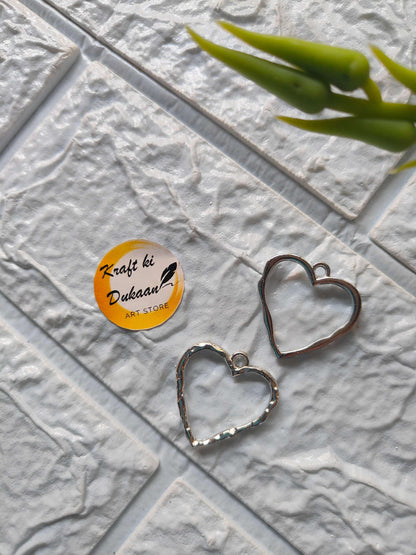 Designer heart bezel pendant, silver-tone heart bezel, small ring bail, 5PC set