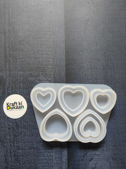Rectangular 5-cavity heart mould showing five heart cavities arranged in two rows