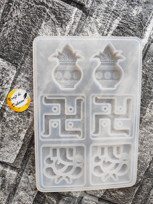 Kraft ki Dukaan clear silicone Hindu deity resin molds with kalash pots and swastika design for crafting
