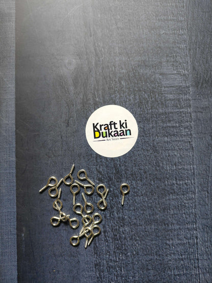 Eye screw hooks with looped eye, silver/dark metal finish