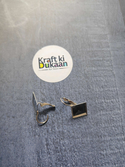 Silver square earring bases with dark square fronts, pack of 2