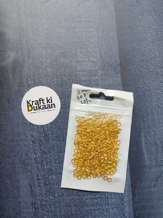 Golden jump rings pack, gold round wire links in clear plastic sleeve