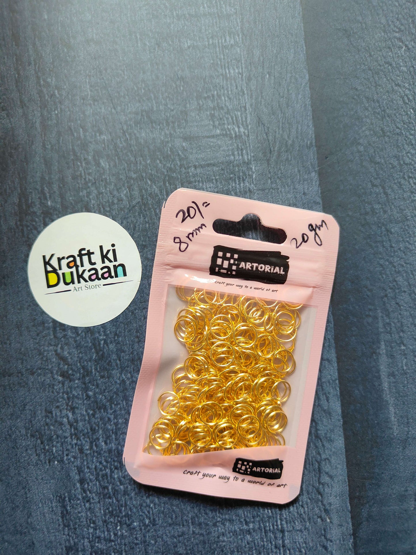 Golden jump rings 20g, 8mm rings in pink pouch