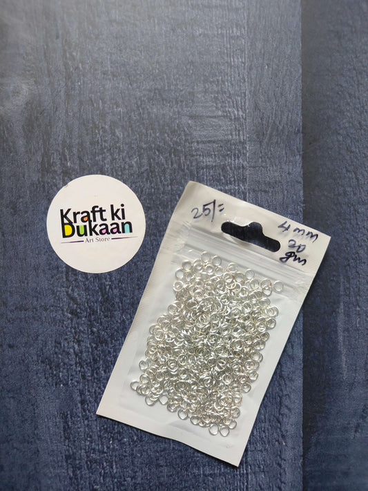 Silver jump rings 20g pack, 4mm rings in bag