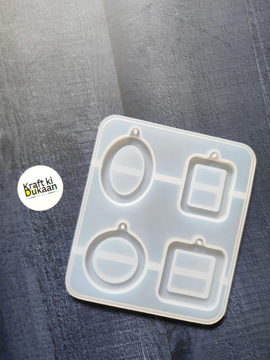 4-cavity keychain mould with oval and square resin casting frames