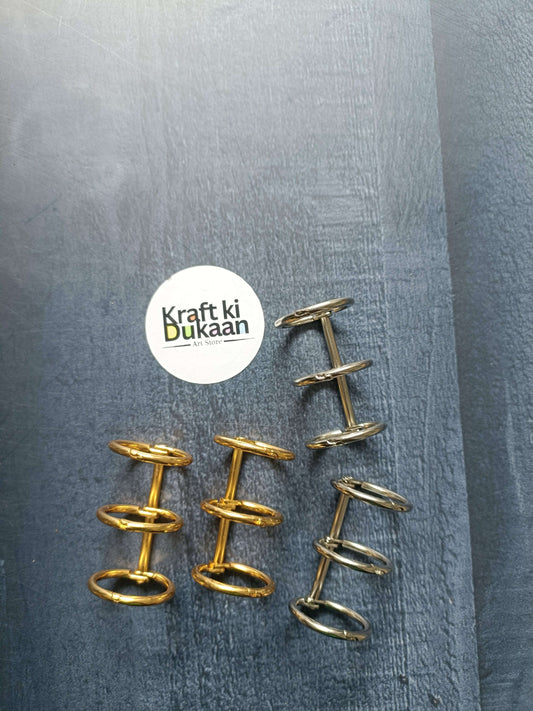 3-hole book rings, gold and silver set of 2