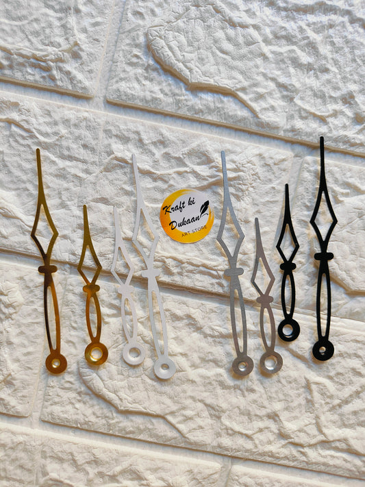 Set of metal clock hands for crafts in various colors for DIY clock projects