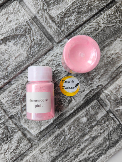 Fluorescent pink mica powder for resin art in a small jar from Kraft ki Dukaan