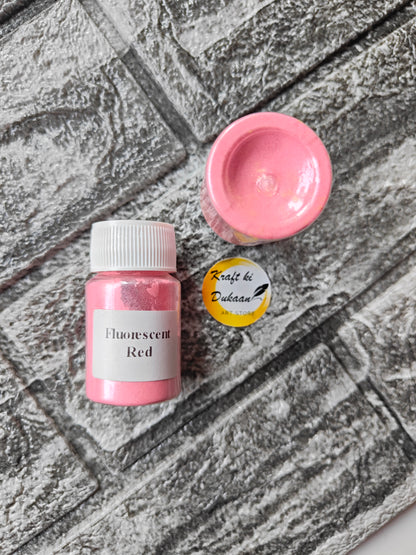 Fluorescent Red Mica Powder for Resin Art in a small jar by Kraft ki Dukaan