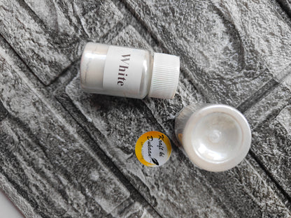 White mica powder for resin art in a clear bottle, perfect for adding shimmer to projects