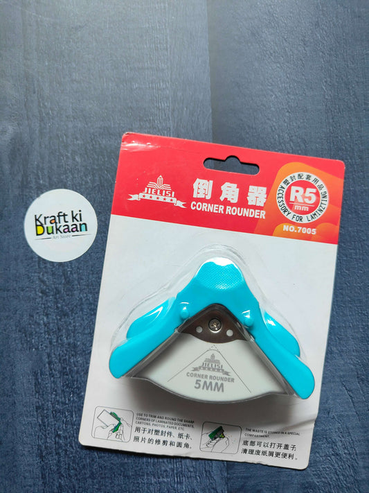 Jielisi 7005 corner rounder punch with 5 mm die, teal handle on retail pack