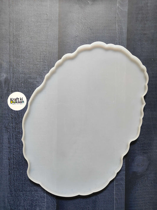 13x9 oval agate tray mould, white scalloped silicone insert