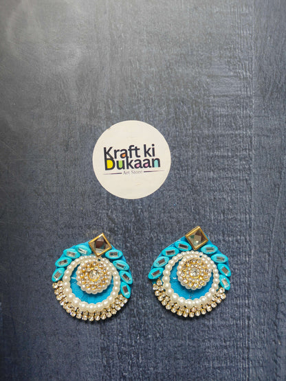 Blue decorative pearl rhinestone patches (pair) with gold trim and central crystal