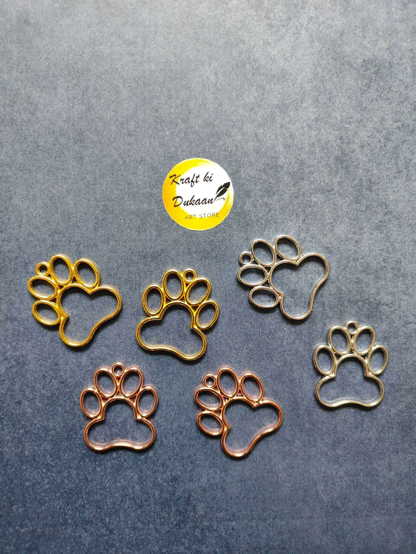 Paw bezel pendant set, 5 paw-shaped bezels in mixed metal tones