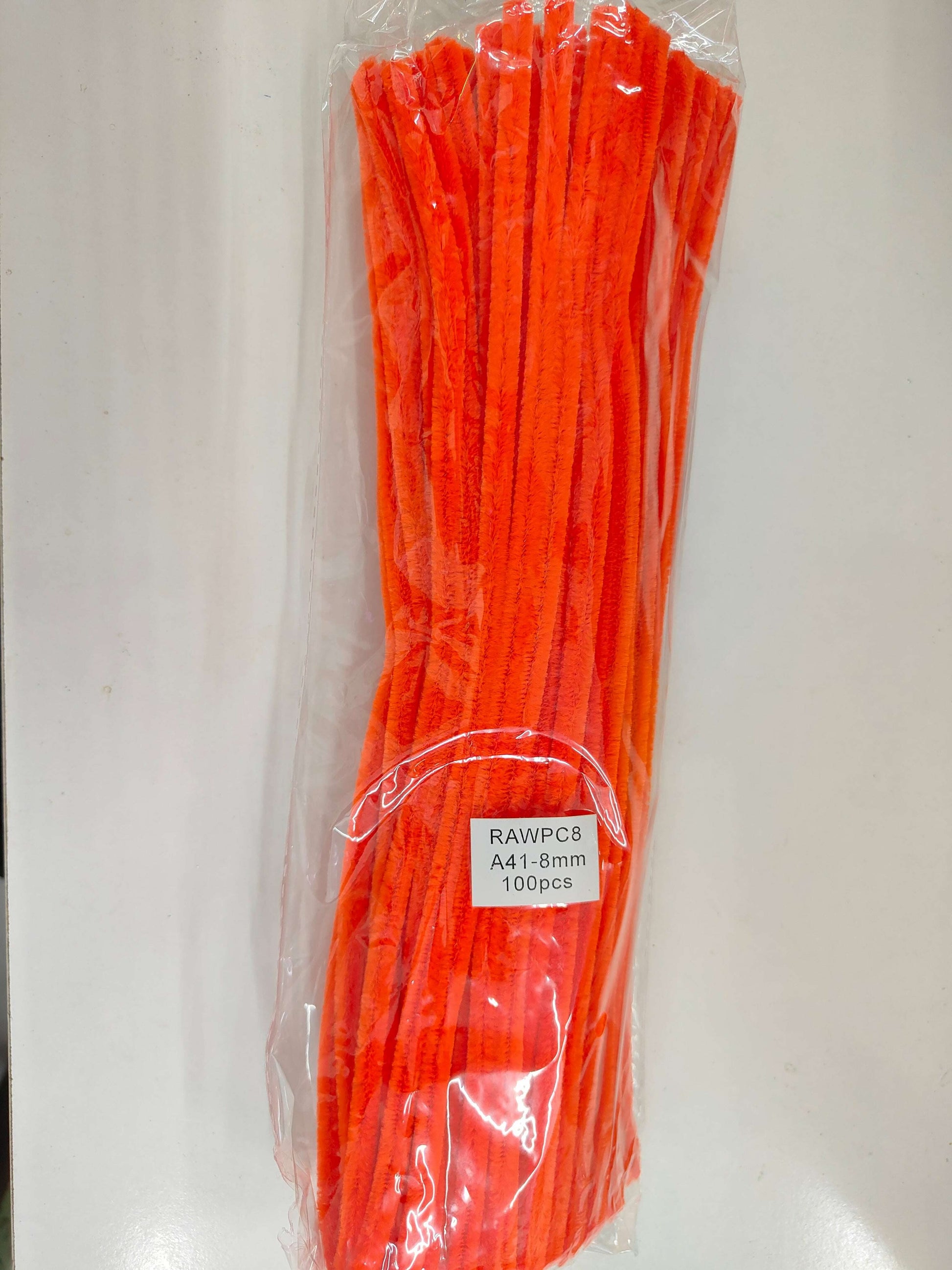 Orange pipe cleaners plain pack, 100 pcs, crimped chenille sticks in a sealed bag