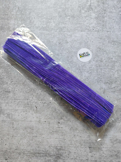 Purple plain pipe cleaners, pack of 100, bundled in clear plastic wrap