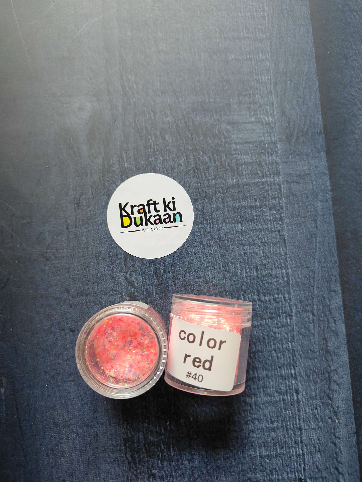 Shimmer Glitter - Color red (#40) open jar with sealed glitter pot