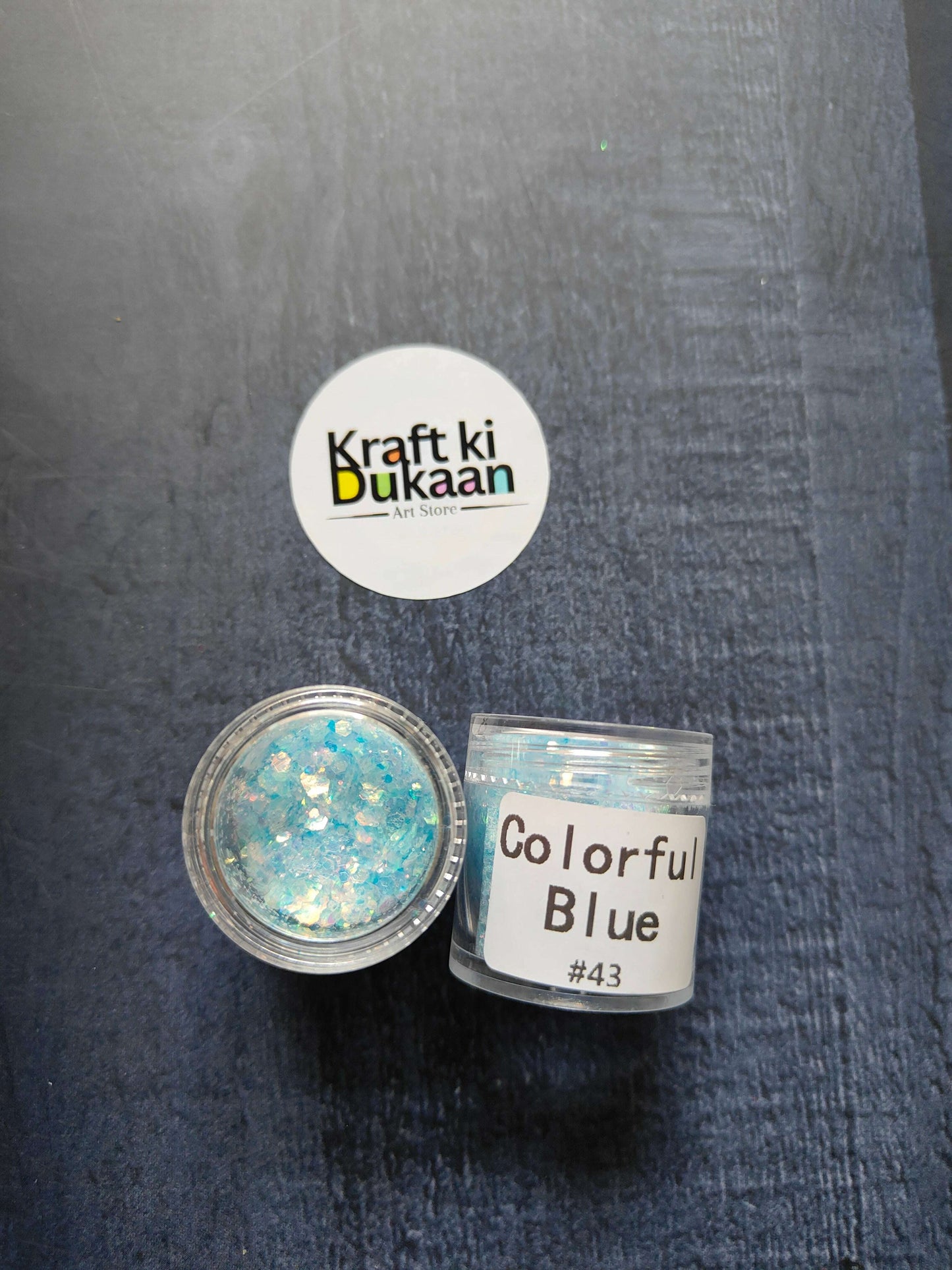 Shimmer Glitter - Colorful Blue (#43) open jar with sealed matching pot