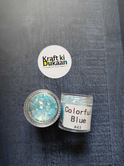 Shimmer Glitter - Colorful Blue (#43) open jar with sealed matching pot