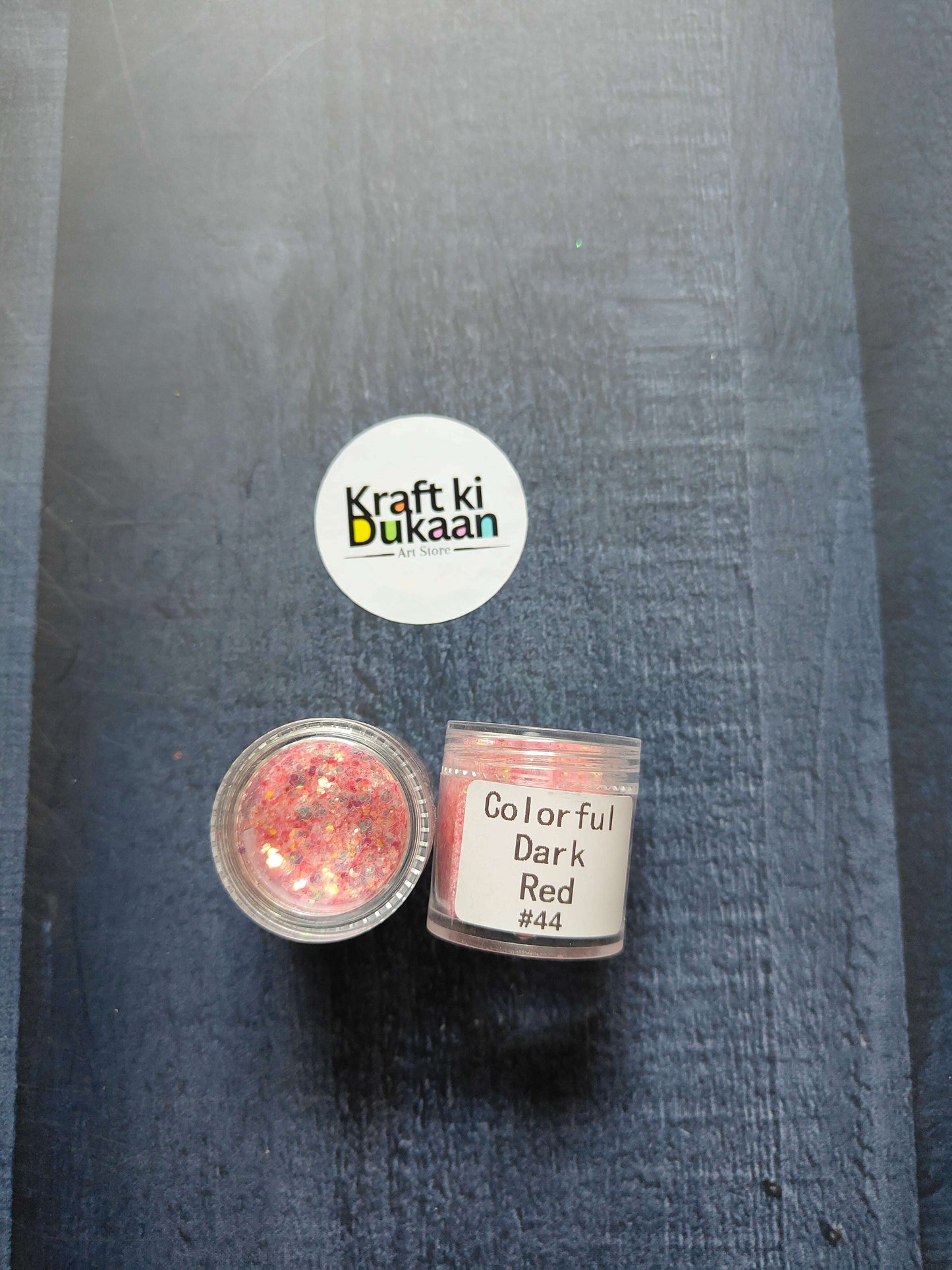 Shimmer Glitter - Colorful Dark Red (#44) open jar with matching sealed pot