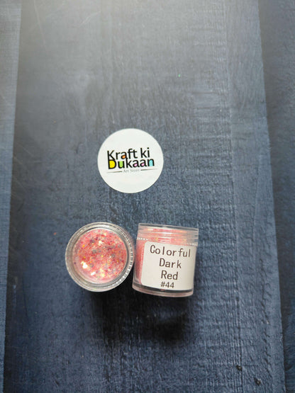 Shimmer Glitter - Colorful Dark Red (#44) open jar with matching sealed pot