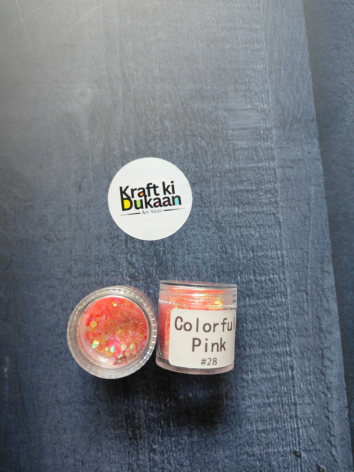 Shimmer Glitter - Colorful Pink (#28) open jar beside sealed pot