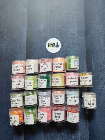 Shimmer glitter jars set in multiple colors with labels and numbers