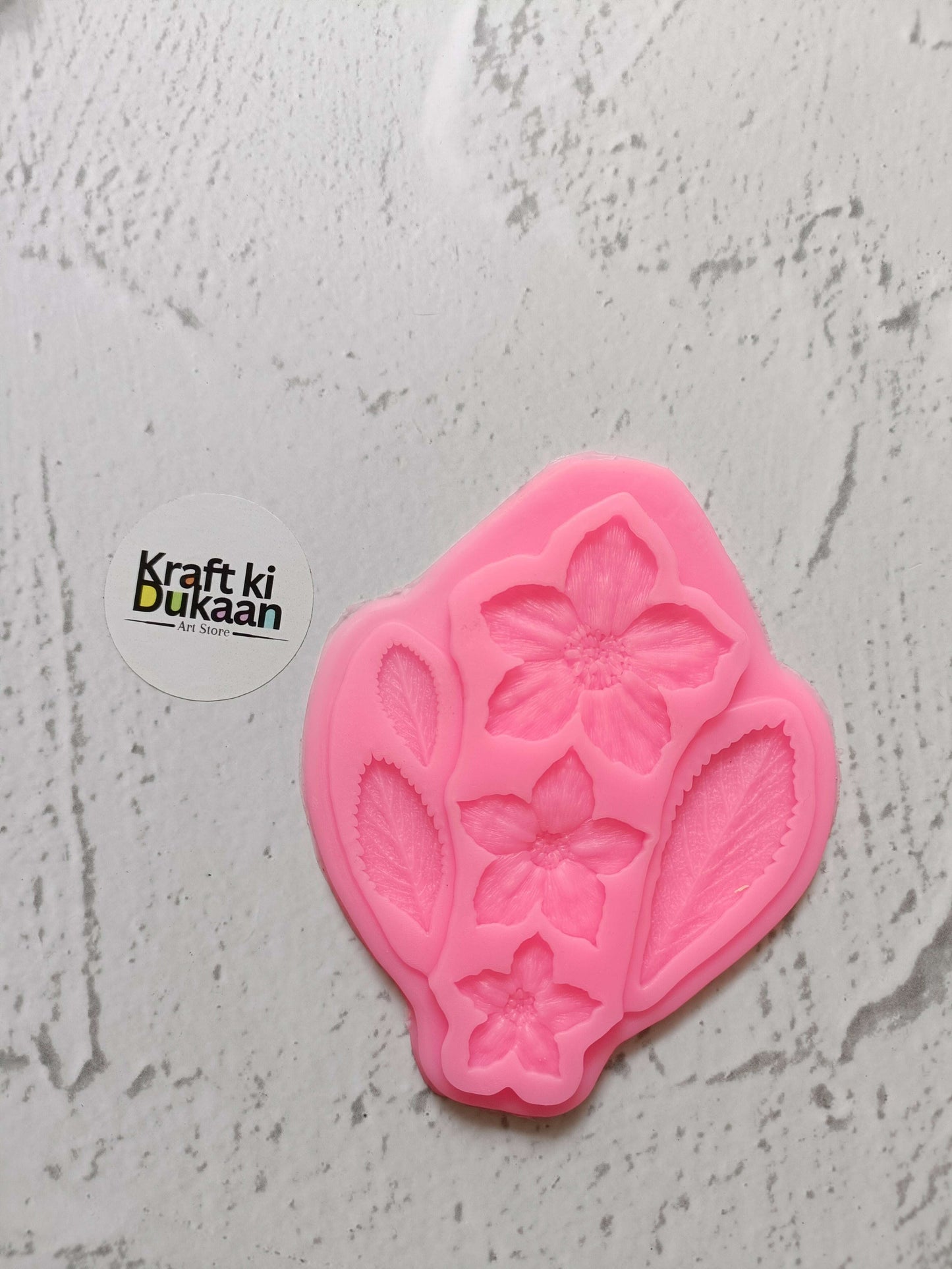 Pink flower & leaf mix 6-cavity mould, rosa silikonform med blomster og blade