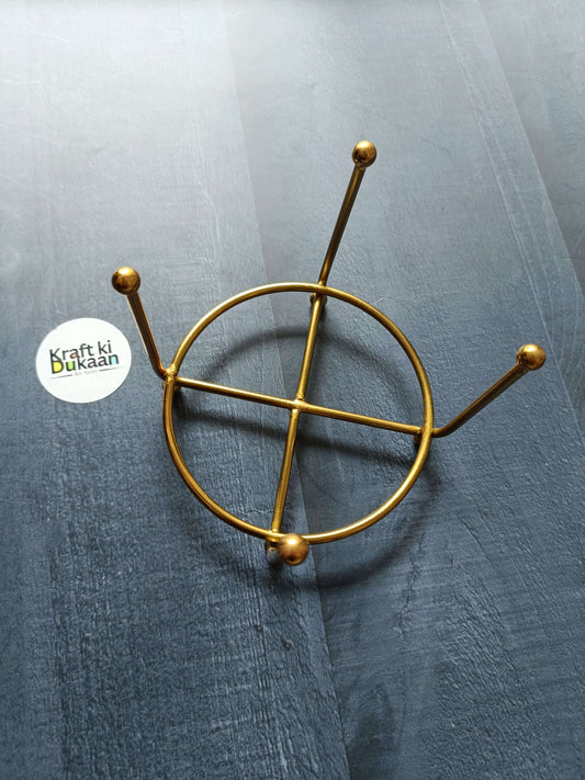 Gold 4" coaster stand with circular base, arm supports, and ball-tipped posts