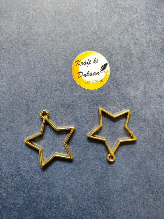 Gold star bezel pendant charms, two-piece view with loop at top