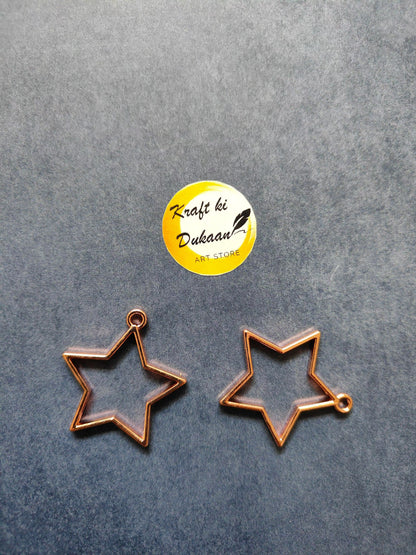 Rose gold star bezel pendant charms, two-piece view with top loop