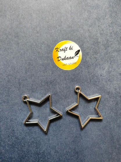 Silver star bezel pendant charms, two-piece view with top loop
