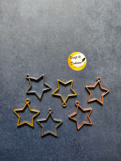 Star bezel pendant set: five star charms in mixed gold, silver, and rose gold
