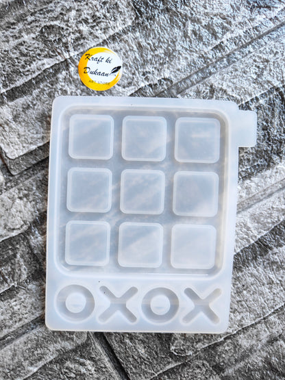 Kraft ki Dukaan tic tac toe resin mould clear silicone 3 by 3 square grid with XO game pieces and pour tab