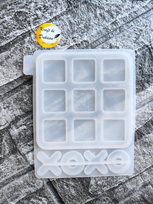 Kraft ki Dukaan tic tac toe resin mould silicone tray with nine square cells and X and O pieces