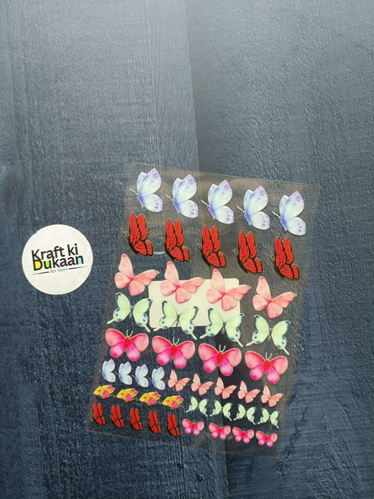 UV DTF peel-off sticker sheet J39 with multicolor butterfly decals and accents