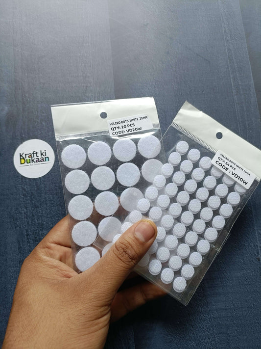 White velcro dots (20mm), assorted circular adhesive pads, pack of 20