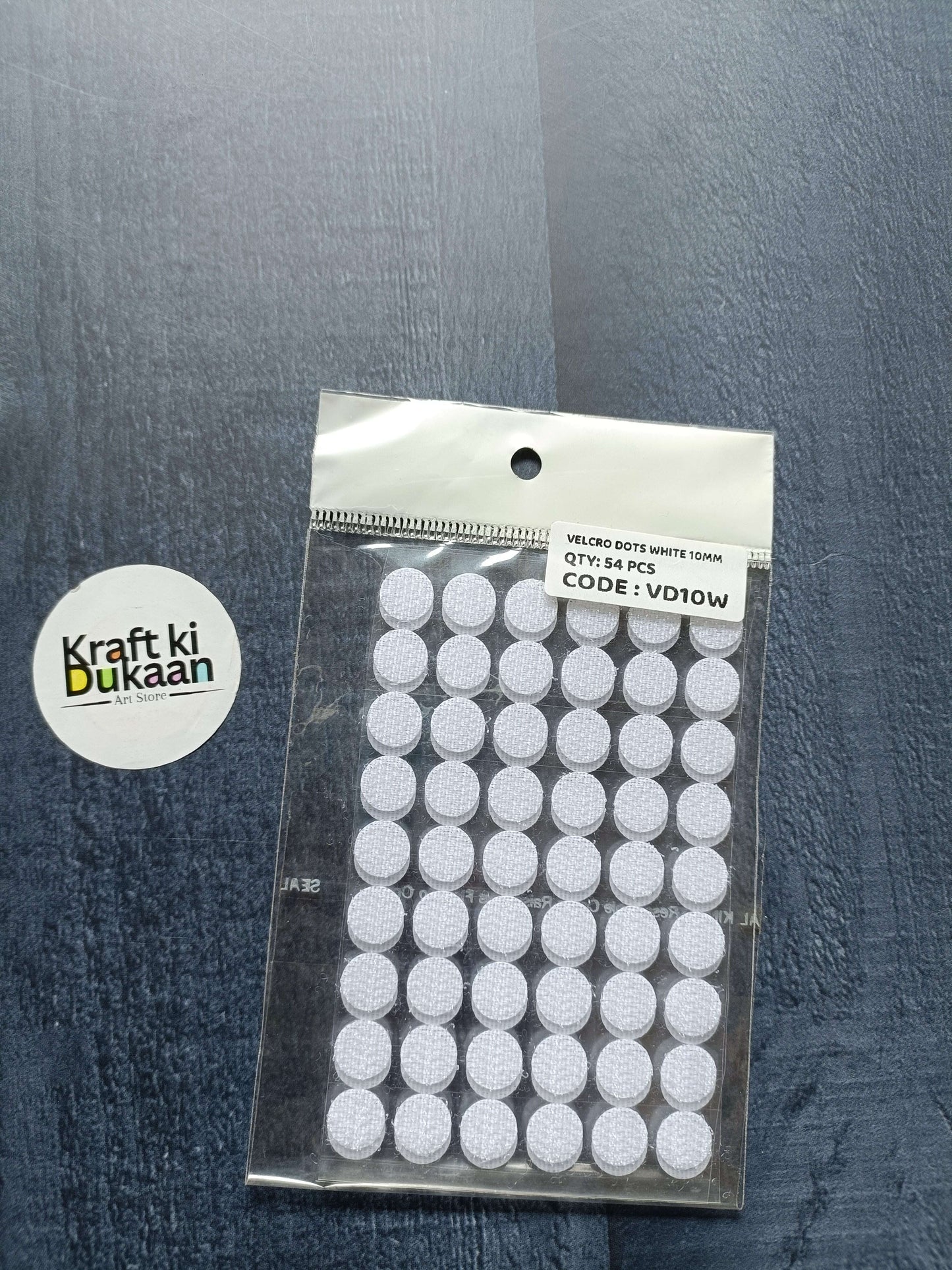 White velcro dots (10mm), round adhesive circles, 54-piece pack