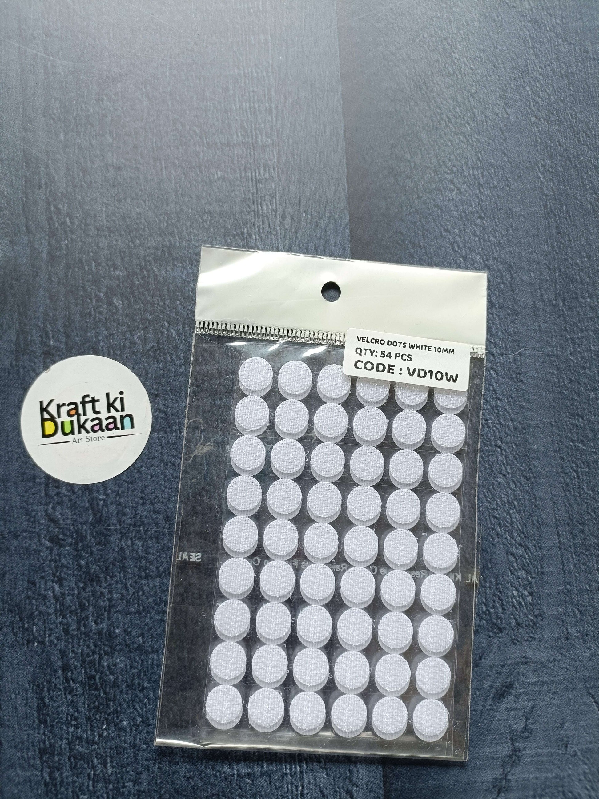White velcro dots (10mm), round adhesive circles, 54-piece pack