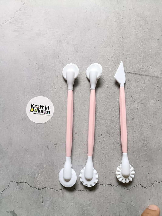 3PC plastic clay tool set: two rounded side tools and triangular sculpting tool