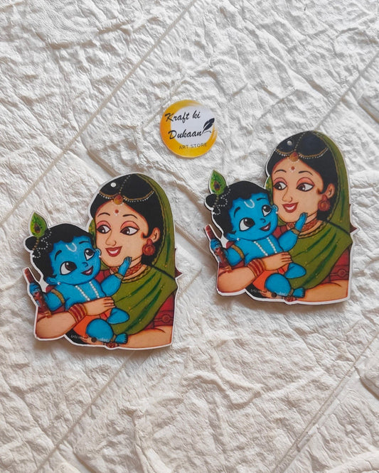 Kraft ki Dukaan 3-inch MDF craft shape featuring a mother holding a blue baby figure in traditional attire