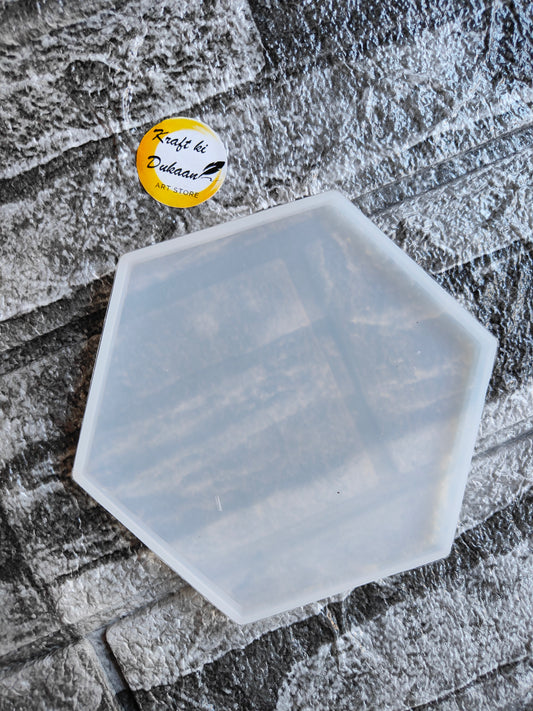 Hexagon coaster mould for resin from Kraft ki Dukaan made of clear flexible silicone