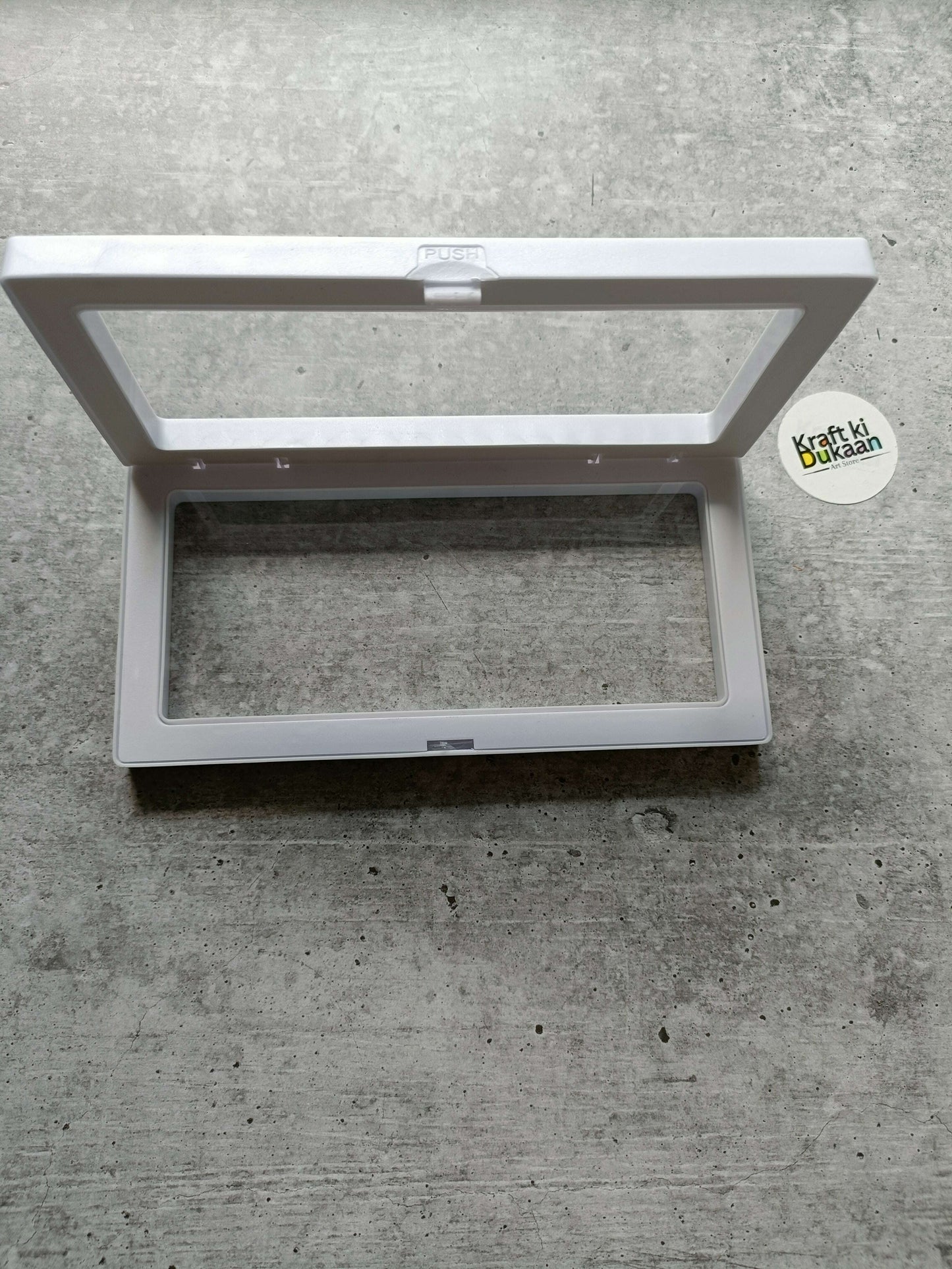 White packing display box with clear window, lid open, 18x9cm