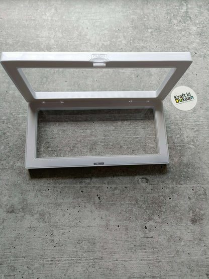 White packing display box with clear window, lid open, 18x9cm